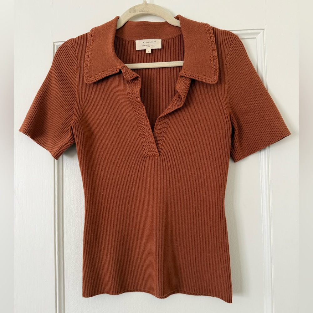 Sézane Eloy Jumper Knit Wool Cotton Top Collared Large L